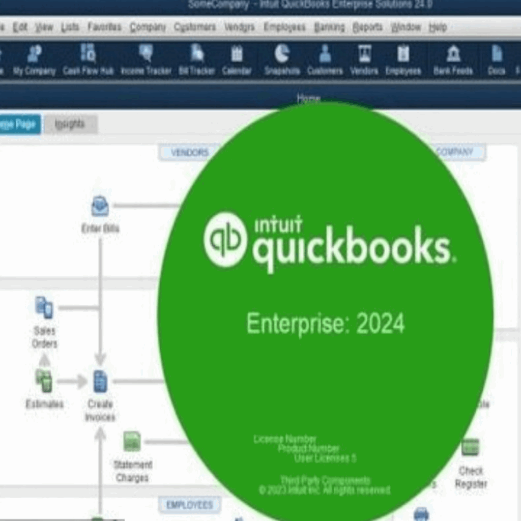 QuickBooks Enterprise 2024 logo for Windows - Advanced accounting software with powerful tools for businesses.