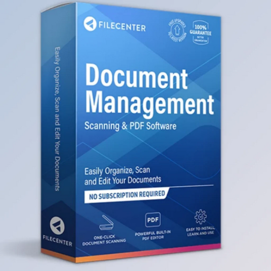Lucion FileCenter Suite v12.0.27 box showing Standard, Professional, and Professional Plus document management software options for Windows