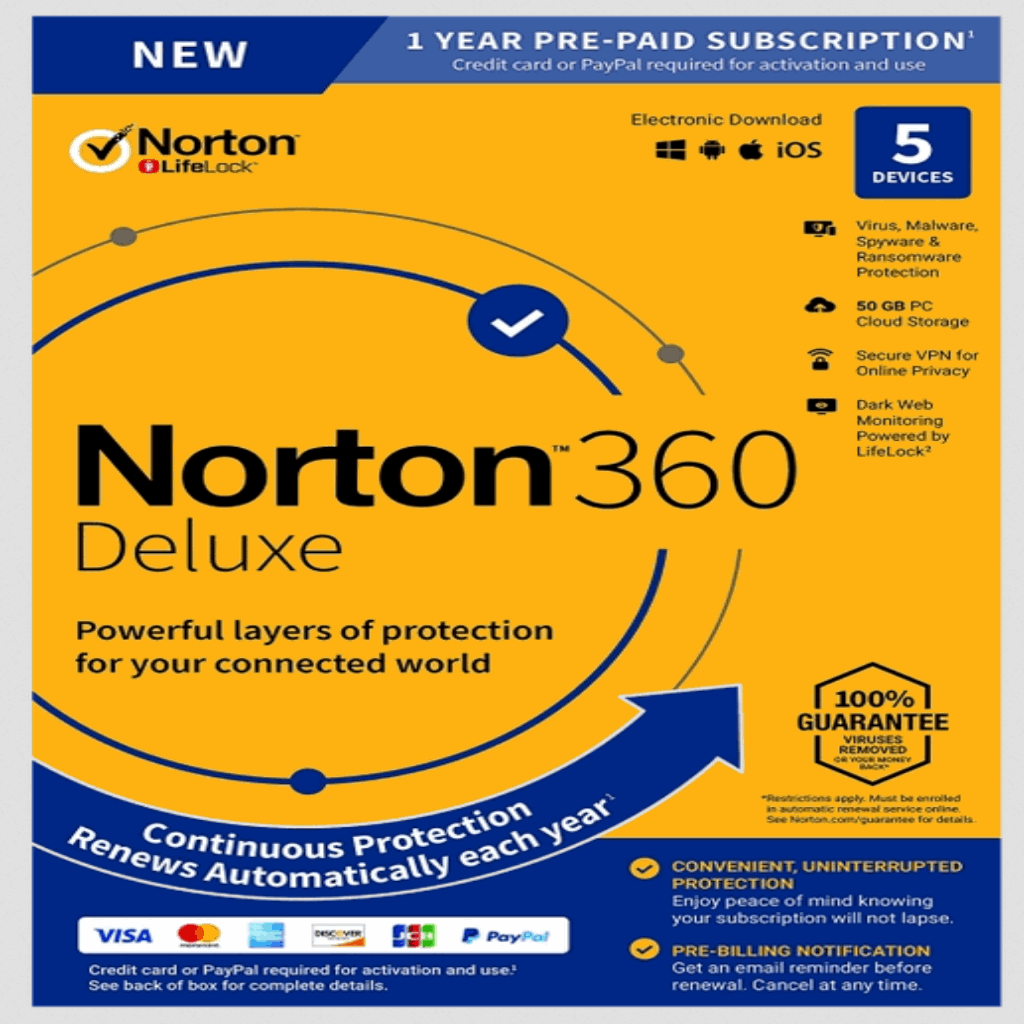 Norton 360 Deluxe - 1 Year for 5 Devices - NortonLifeLock GLOBAL