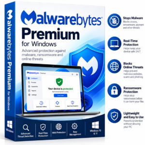 Malwarebytes Premium for Windows with security dashboard and malware, ransomware and web protection features