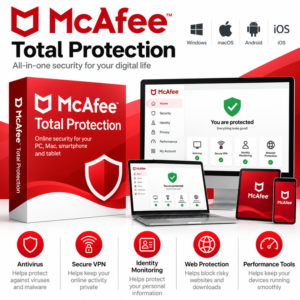 McAfee Total Protection with antivirus, Secure VPN, identity monitoring and web protection