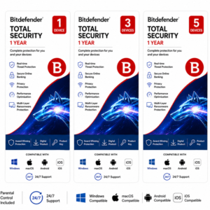 Bitdefender Total Security 1 year subscription for 1, 3 or 5 devices