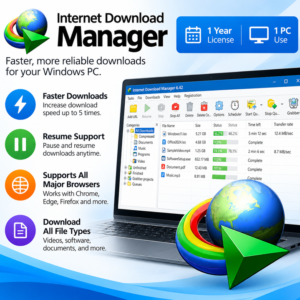 Alt Text: Internet Download Manager 1 Year 1 PC Windows download manager